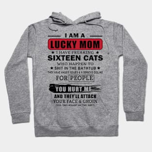 I Am A Lucky Mom With Sixteen Cats Hoodie